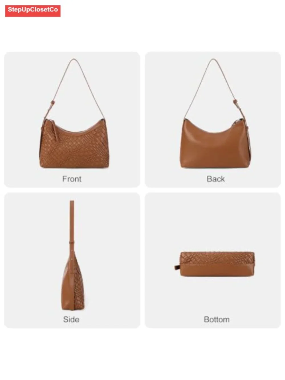 Handwoven Hobo Shoulder Bag Vegan Leather Adjustable Strap